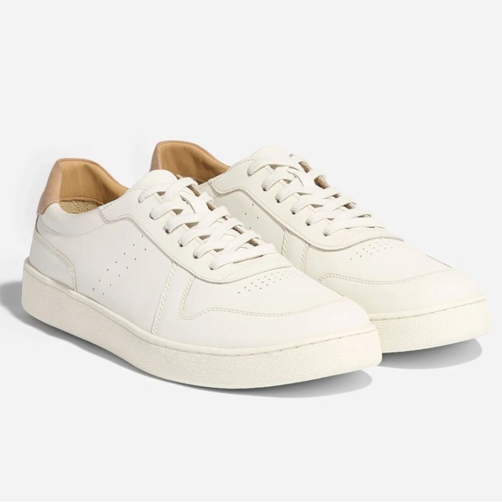 Nisolo Cream White Leather Sneakers with Tan Heel